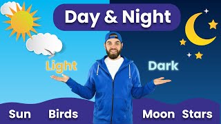Day & Night | English Vocabulary (day, night, light, dark) | Learning Video for Kids Resimi