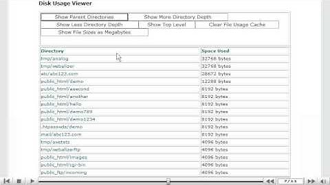 using the disk usage viewer in cpanel