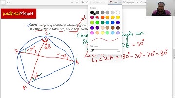 ABCD a cyclic quad, diagonals crossing at E. If ∠ DBC=70°, ∠ BAC is 30°, ∠ BCD=?. If AB=BC, ∠ ECD=?.