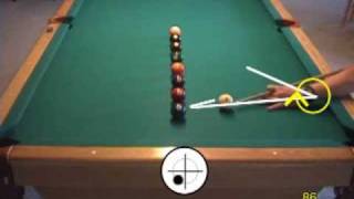 Pool line-of-balls drill for learning cue ball control, from VEPP II ( NV C.8)