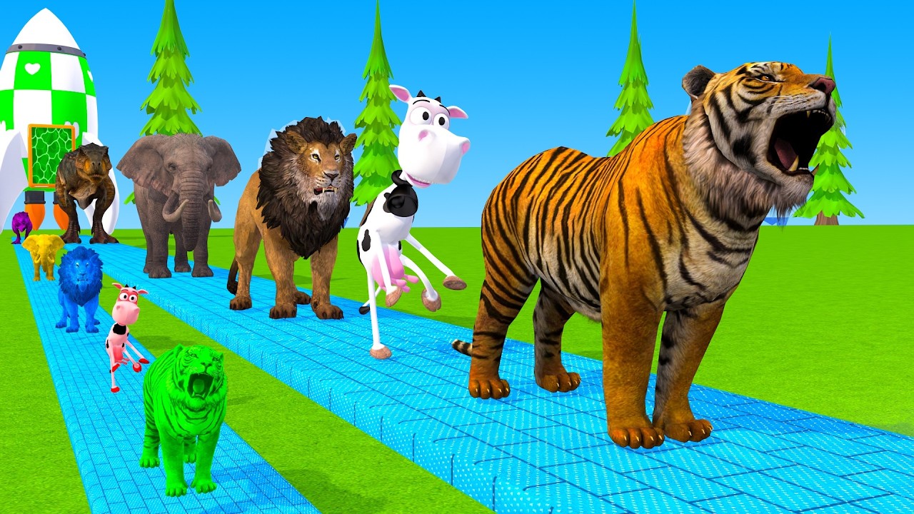 Long Slide Game With Cow Elephant Gorilla Hippopotamus Tiger 3d Animal Game Funny 3d Animals