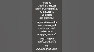 തുലാം (ചിത്തിര 2-ാം ഭാഗം, ചോതി, വിശാഖം ആദ്യമുക്കാൽഭാഗം), Today’s Horoscope (19 October 2025)