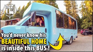 His awesome bachelor pad is hidden inside of a transit bus!