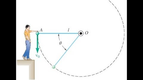 The sphere at is given a downward velocity of magnitude and swings in a vertical plane at the end o