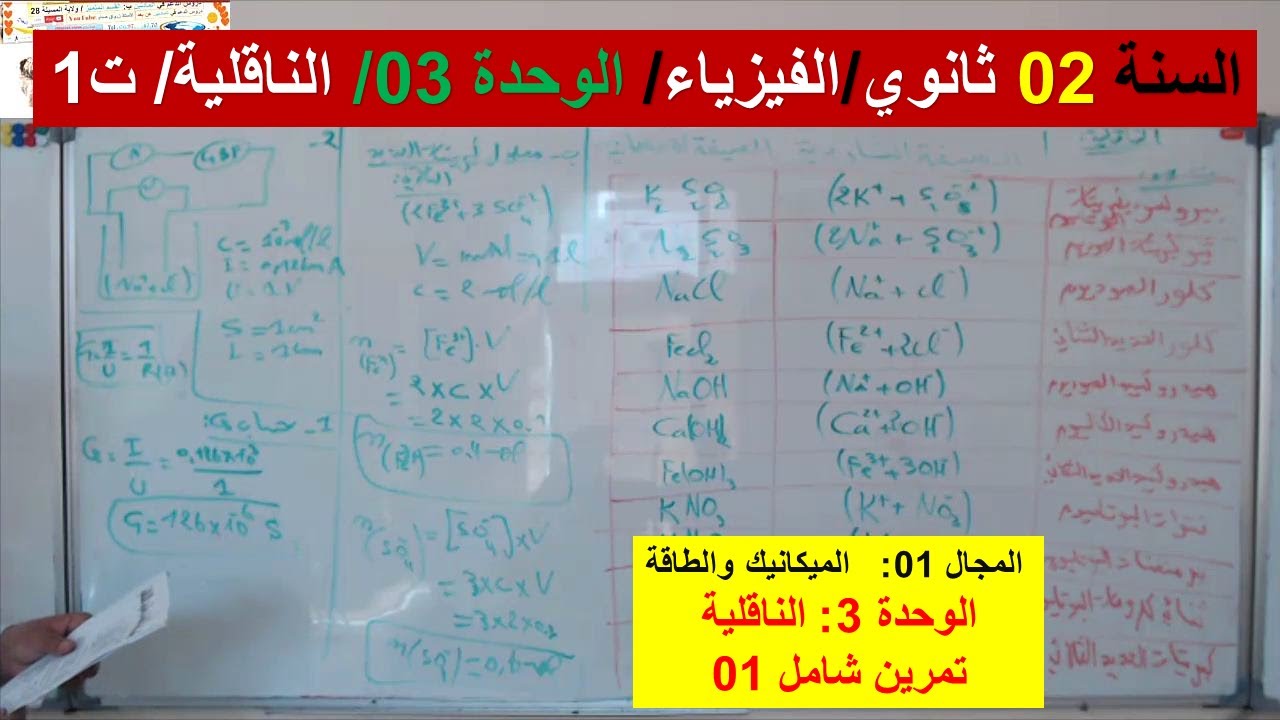 السنة 02 ثانوي الفيزياء الوحدة 3 الناقلية شامل  تمرين 01