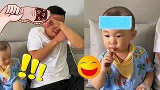 Mom Beats Dad, Cute Baby Drinks Medicine Obediently!#family #father and son #funny#cutebaby#fun