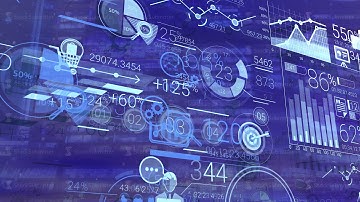 Financial data and graphs on a blue background