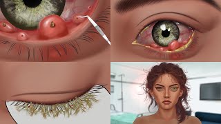 ASMR Treatment purulent eye inflammation, kills fleas that nest in the eye - 화농성 눈 염증 치료 및 눈의 깨끗한 벼룩