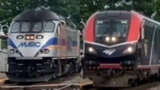 MARC Brunswick Line Train P891 & Amtrak Capitol Limited Train P029 At Rockville Station