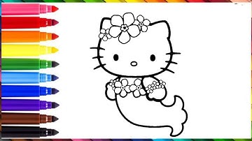 Hello kitty mermaid drawing and colouring for kids// mermaid drawing easy