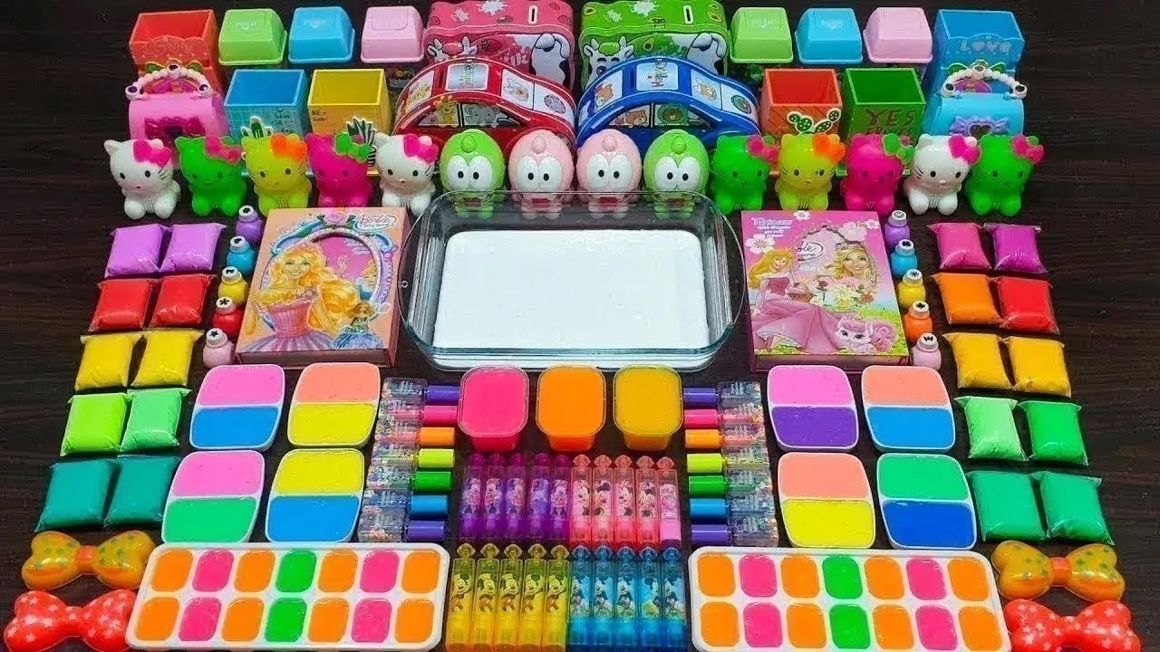 Rainbow clay ! Mixing random things into store-bought slime ! Relaxing slime videos !!!