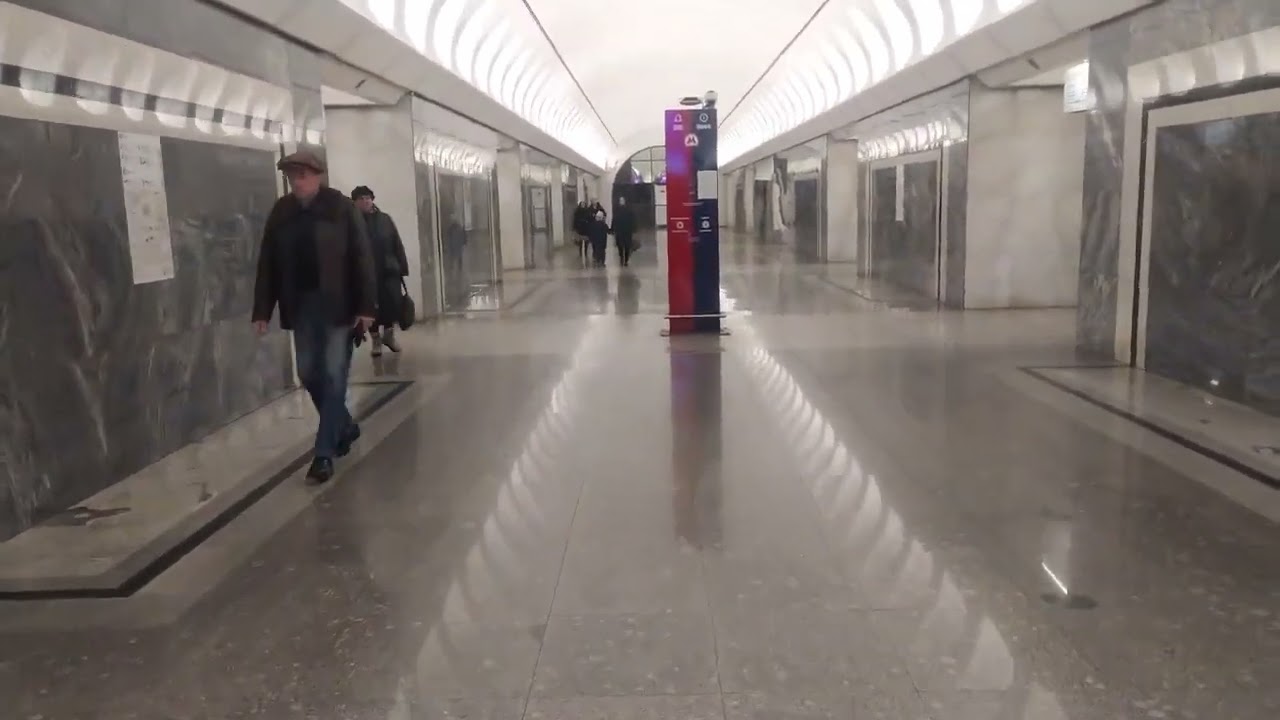 Metro Moscow,Dostoevskaya station,Light green Line - interior view, arrival of the train Fragment 22