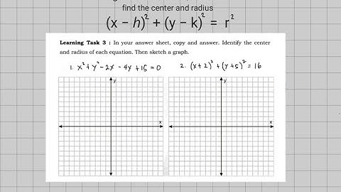 g10. sketch a graph. find the center and radius. week8. learning task 3.  ex