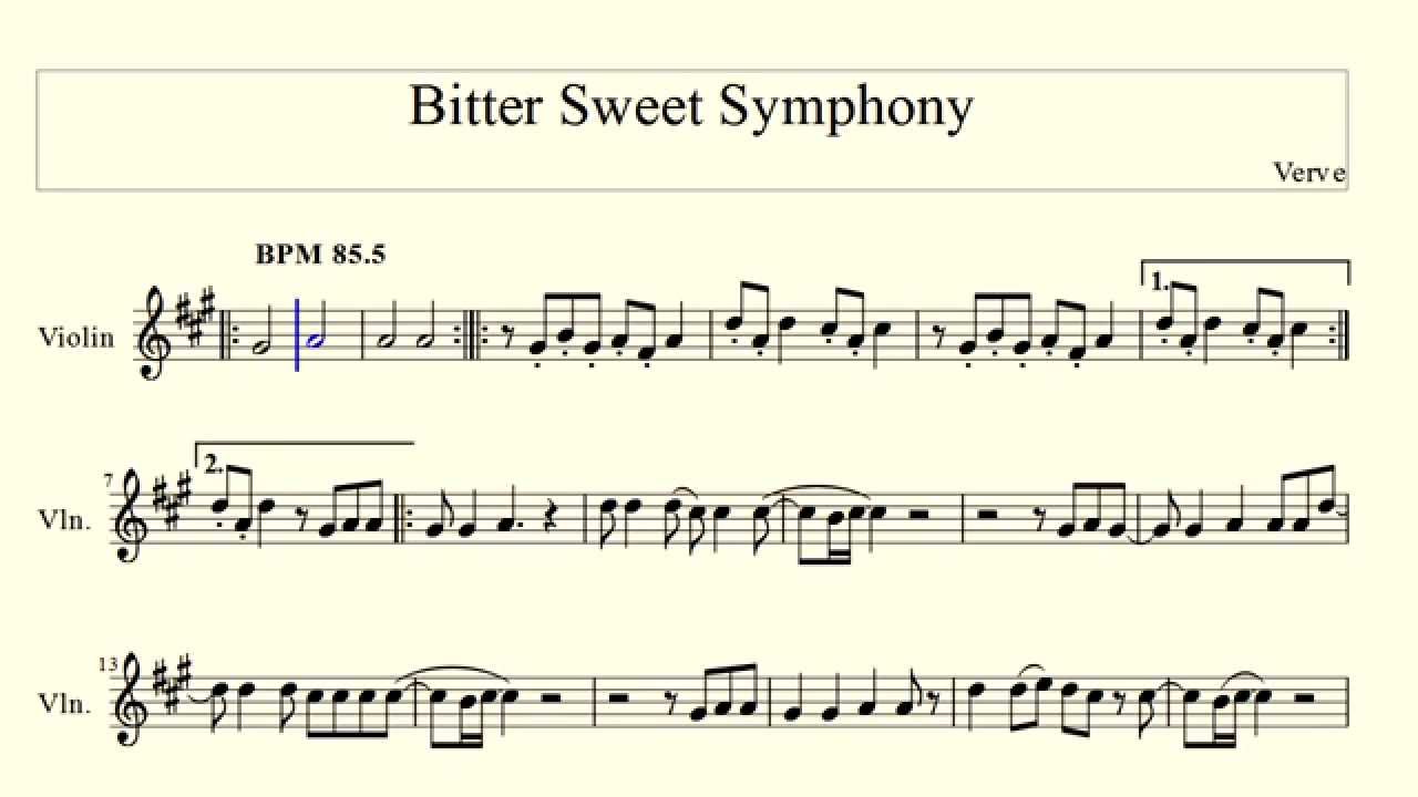 Bitter Sweet Symphony Verve Violin Bitter Sweet Symphony Violin Violin Sheet Music