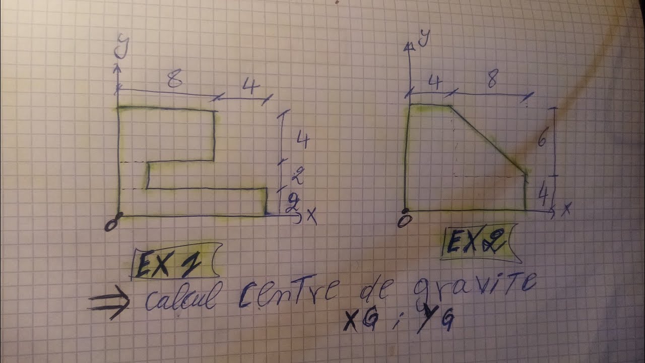 Расчет центра тяжести (Cour RDM) в двух упражнениях بالدرجة