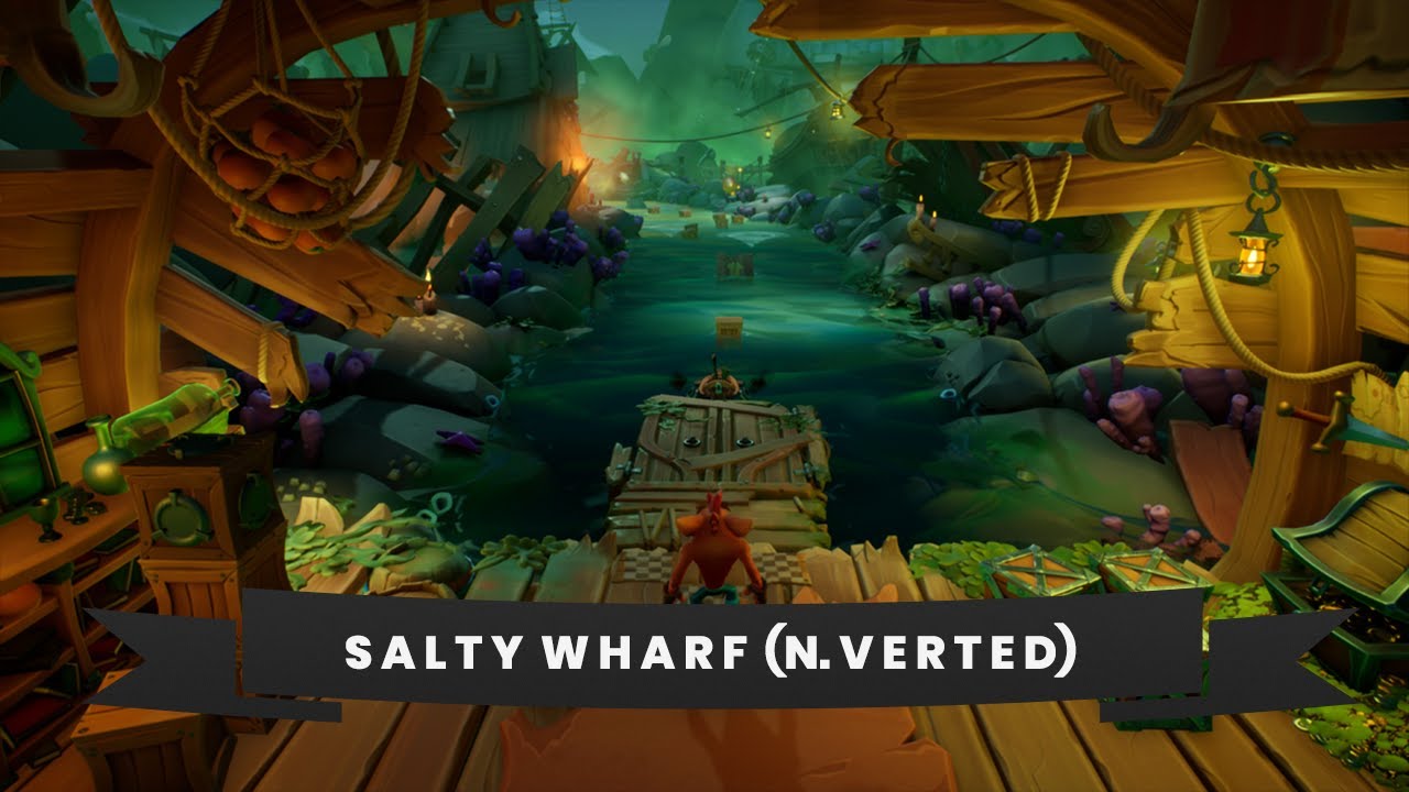 Crash Bandicoot 4: It's about time - Salty Wharf Nverted - All boxes, gems, relics [106% guide]