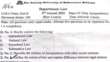 LLB 5 years part 2 English Jurisprudence annual paper 2023 Islamia University of bahawalpur
