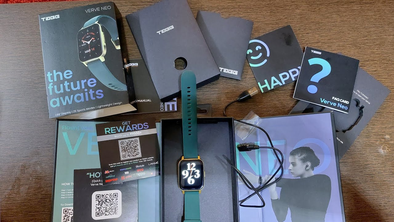 Unboxing TAGG VERVE NEO Gold Green Smart Watch Amazon Gift Packaging. 1.69" big display big battery!