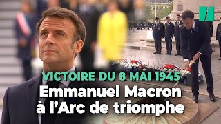 Commémorations du 8-Mai : les images de Macron sur les Champs-Elysées sous l’Arc de triomphe