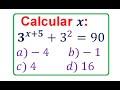 Calcular x:  3^(x+5) + 3² = 90 (Ecuación Exponencial)