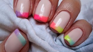 Neonowy tęczowy ombre french hybrydowy Semilac - Basevehei - Rainbow soak off nails