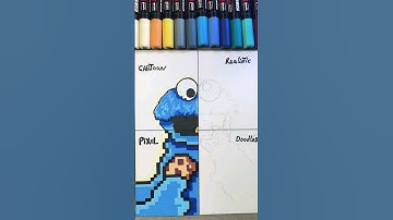 Cookie Monster Drawing in 4 different styles (part2) #shorts #posca