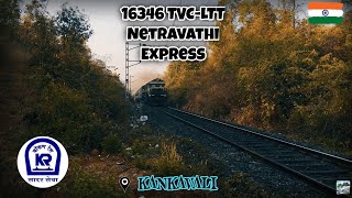 Konkan Railway: 16346 TVC-LTT Netravathi Express accelerating on a small gradient after Kankavali..