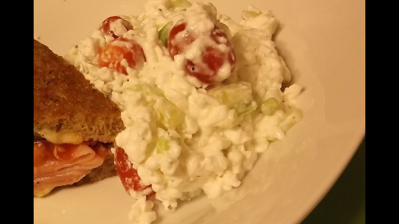 Cottage Cheese Salad With Cherry Tomatoes And Green Onion Youtube