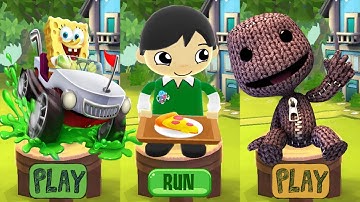 Tag with Green Pizza Ryan vs SackBoy vs SpongeBob Kart Runner