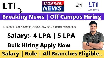 LTI  Off Campus Hiring 2022-2021 | All Branches Many Courses | Must Apply | 2022-2021 BATCH | 5 LPA