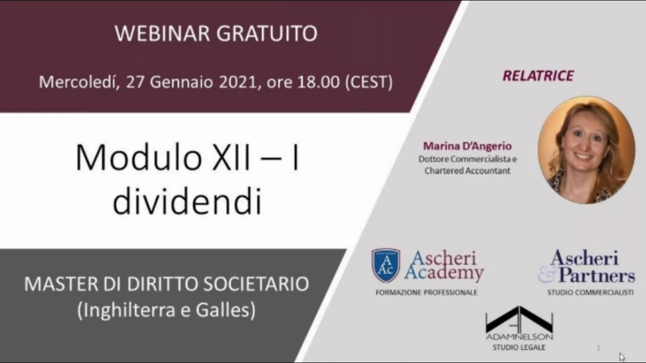 Master in Diritto Societario - Modulo XII: I Dividendi