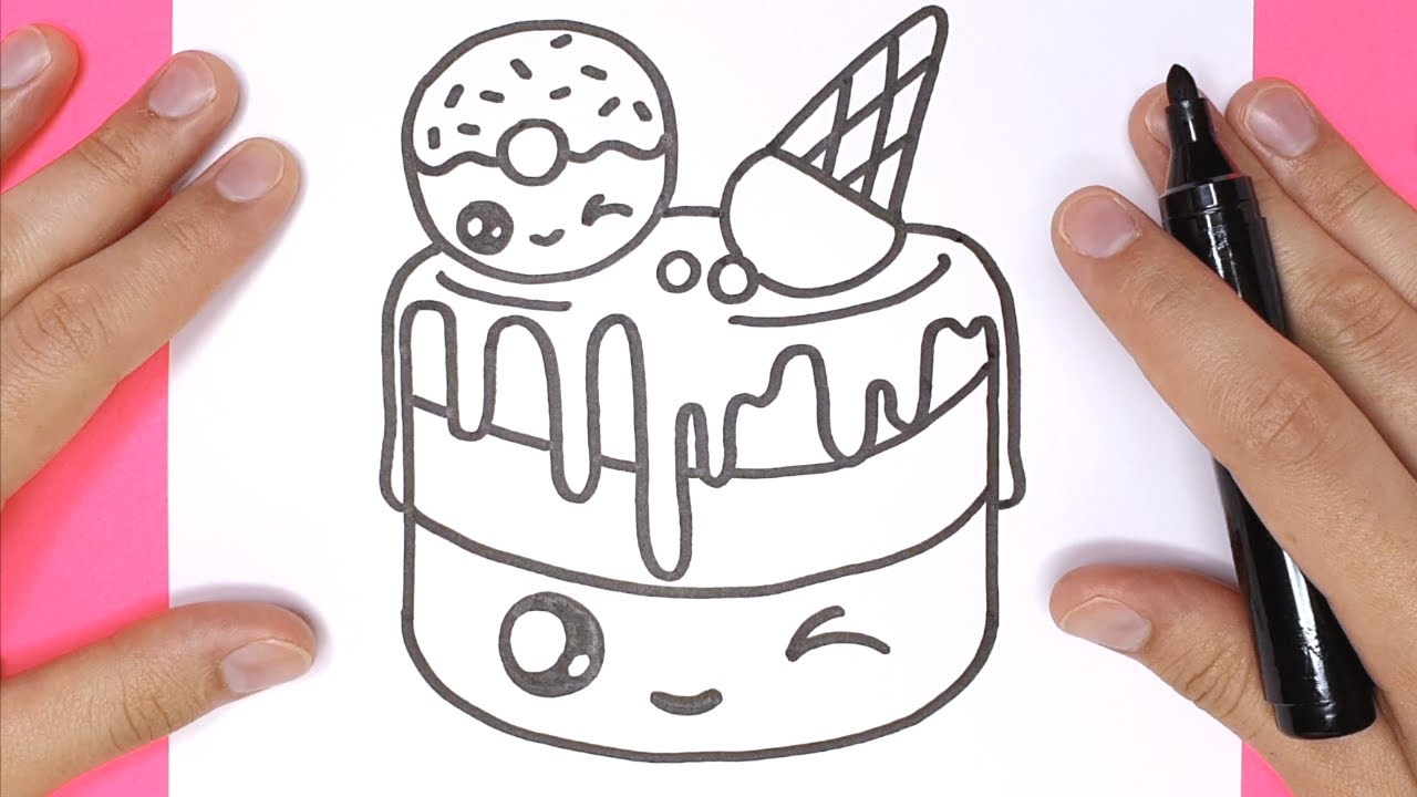 How to Draw the CUTEST CAKE step by step EASY - Happy Drawings - YouTube