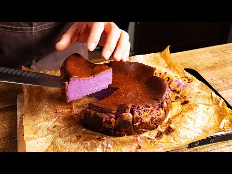 Halloween Purple Sweet Potato Burnt Basque Cheesecake 紫芋のバスクチーズケーキ #halloween #cheesecake #asmr
