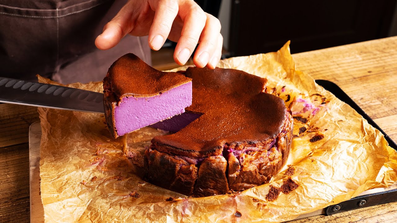 Halloween Purple Sweet Potato Burnt Basque Cheesecake 紫芋のバスクチーズケーキ #halloween #cheesecake #asmr