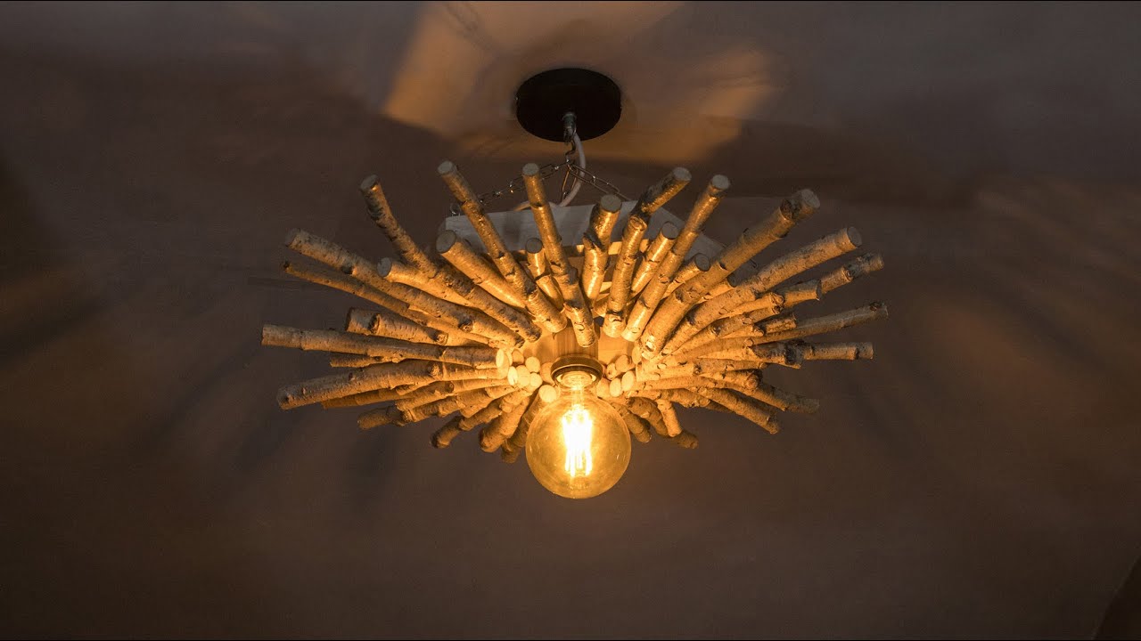 DIY Handmade Natural Birch Tree Branches Ceiling Lamp