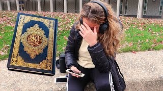 شاهد رد فعل الأجانب عند سماعهم القرآن الكريم لأول مرة في شوارع أمريكا !!