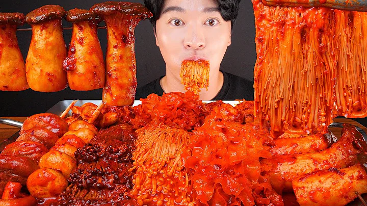 MUKBANG ASMR | SPICY MARA MUSHROOMS 🍄🔥 *FIRE SAUCE 불닭 마라 버섯 모듬 먹방 팽이버섯 ENOKI MUSHROOM EATING SOUNDS