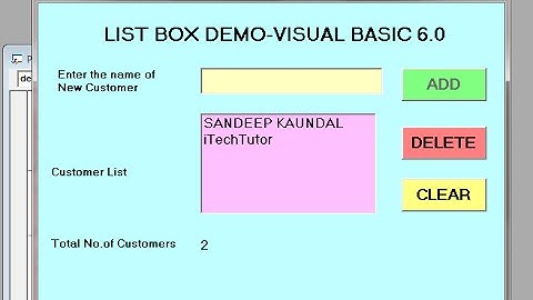 Learn Visual  Basic 6.0 (VB6)-  ListBox Control -Add,Delete and Clear items from List