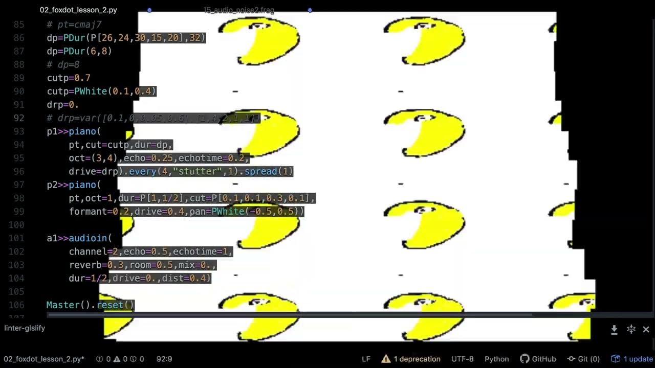 python(FoxDot) + fragment shader (VEDA) PAC-MAN SPEEDY PINKY BASHFUL ...