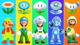 Evolution of Luigi Flower Power-Ups in Super Mario Games (1985-2022)