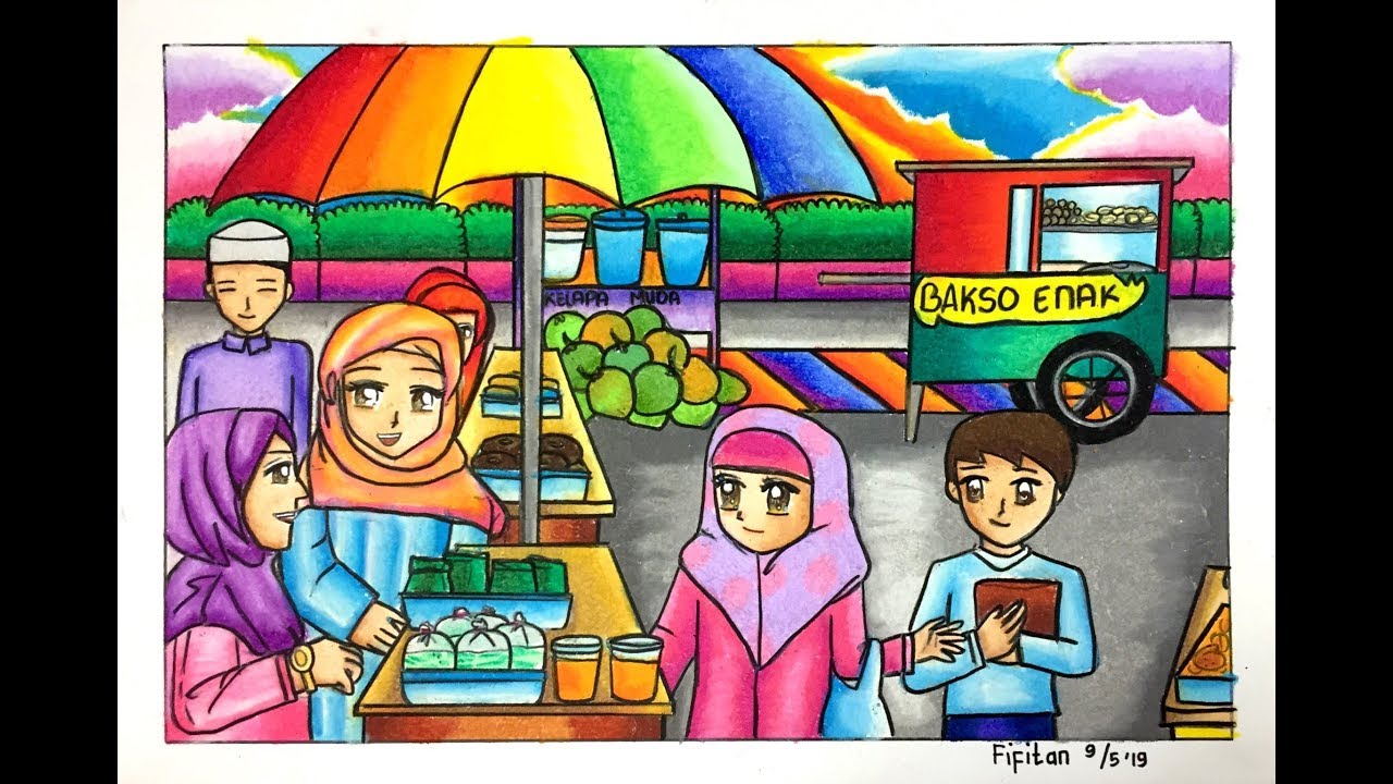 CARA GRADASI WARNA EP 128 TEMA GAMBAR  PASAR  KAGET 