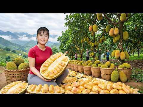 Giant Ripe Jackfruit Harvest | Selling at Market & Cooking Jackfruit Sticky Rice