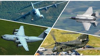 F-35's, Chinook and A400M low level in the Mach Loop!