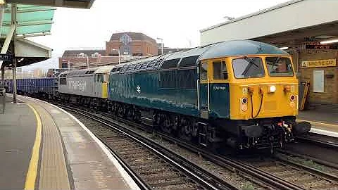 BR Blue 56045 - DCRail Freight 56103 seen slowly arriving into Clapham Junction