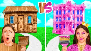 One Colored House Rich vs Broke vs Giga Rich | Cool Creative Hacks by BaRaDa Gold Challenge