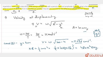 A particle of mass 10 g is describing SHM along a straight line with a period of 2 s and