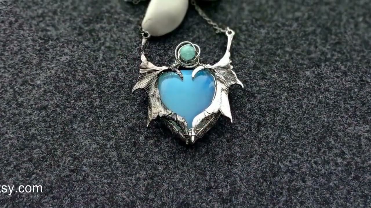 Wings of Love.Necklace with natural amazonite on opalite.Намисто з натуральним амазонітом на опаліті