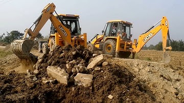 Two JCB Machine Digging For Bridge Foundation Construction - JCB Working-New Bridge Construction.
