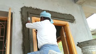 Plastering Techniques _Amazing House Door Border Plastering design with cement mixer|pipe design