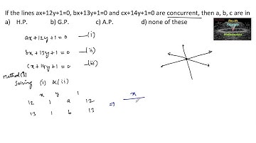 If the lines ax+12y+=0,bx+13y+1=0&cx+14y+1=0 are concurrent, then,a,b,c are concurent|MCQ|RD Sharma|